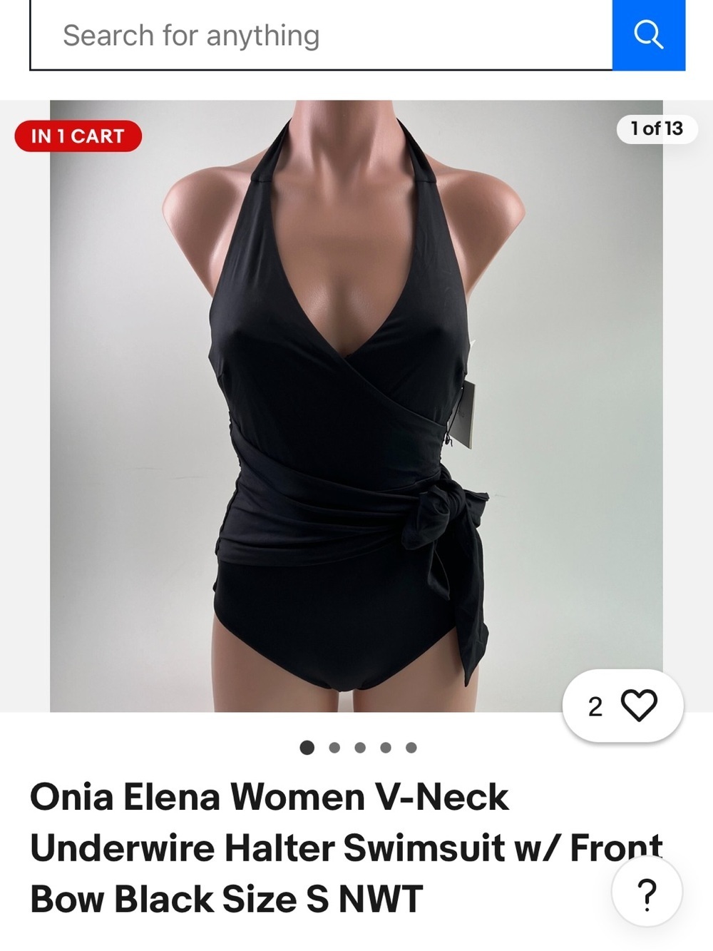 Onia Black Halter Wrap One-Piece Swimsuit with Front Bow
